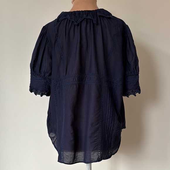 Zadig & Voltaire Tupel Blue Lace Trim Ruffled Peter Pan Collar Blouse EUC Size M - Picture 5 of 10